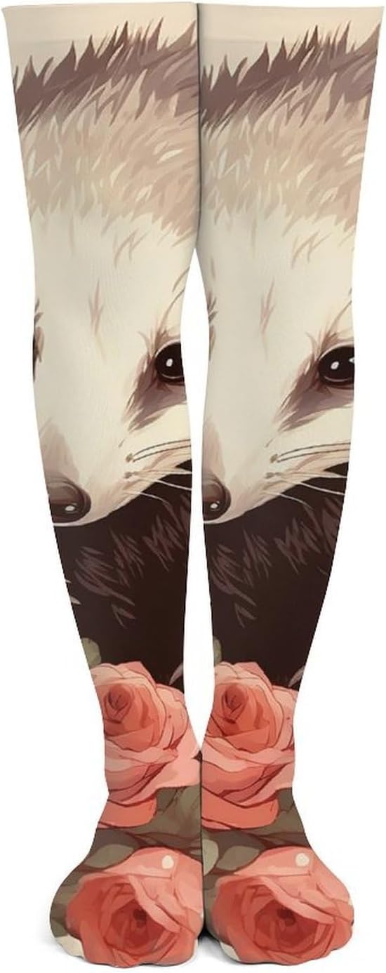 Opossum And Roses Knee High Stockings for Women 23.6" Breathable Thigh High Stockings Over The Knee Socks