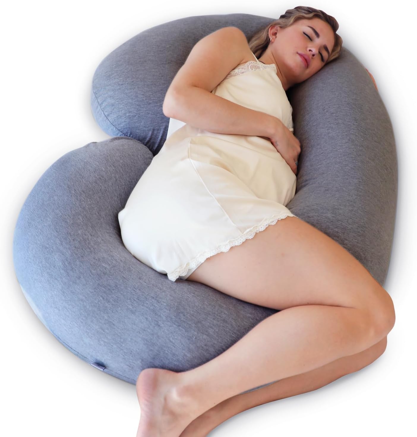 Coussin De Grossesse U Velours – Oreiller Corps Ergonomique Avec Housse Amovible, Soutien Dos Ventre Jambes – Gris
