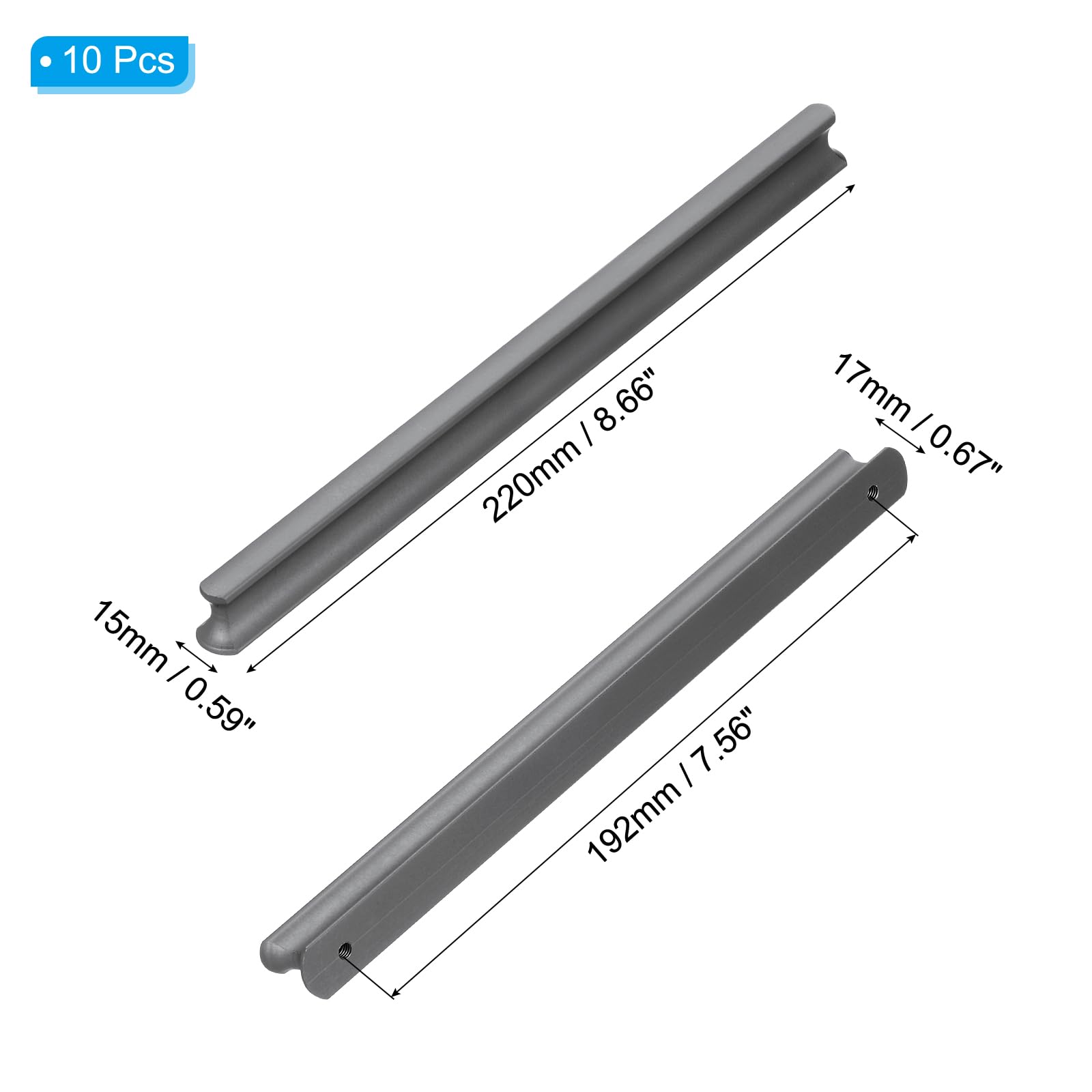 PATIKIL Door Handles 7.56 Inch (192mm) Hole Center, 10 Pack Brushed Pulls Kitchen Drawer Hardware for Cupboard Drawer Pulls Gray - Image 2