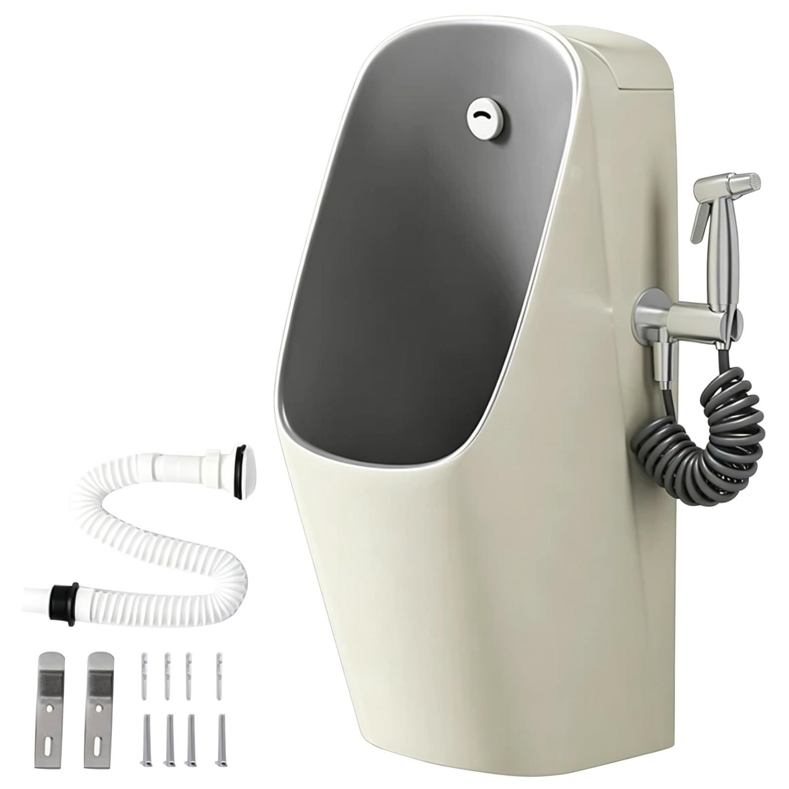 WXXZCE Wall Mounted Urinals for Men with Spray Gun, Commercial Ceramics Urinal, Automatic Flushing, Splash and Odor Resistant, for Homes, Hotels, and Public Restrooms(Yellow)
