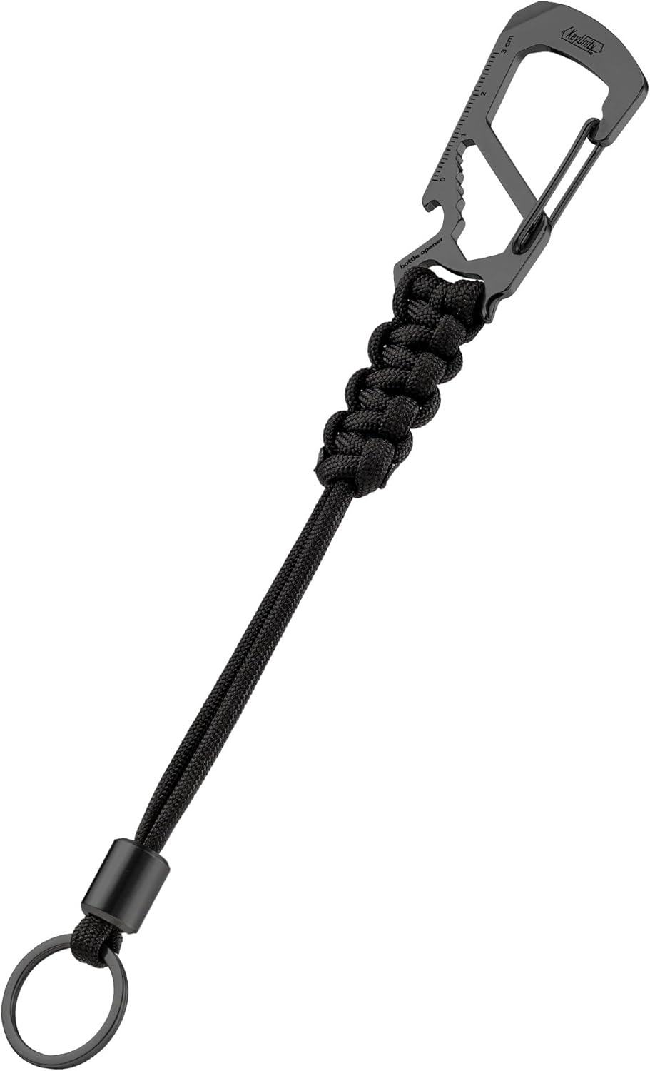 KeyUnity KC04 Paracord Keychain Carabiner Clip, Braided Lanyard with Stainless Steel Key Ring and Bead for Hanging Bottles