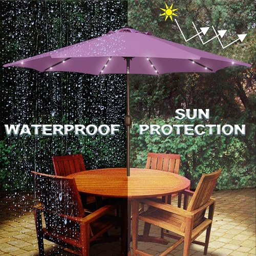 Image of Blissun 9 ft Solar Umbrella, Patio Umbrella with 32 LED Lights, Table Market Umbrella, Outdoor Umbrella for Garden, Deck, Backyard (Lilac)