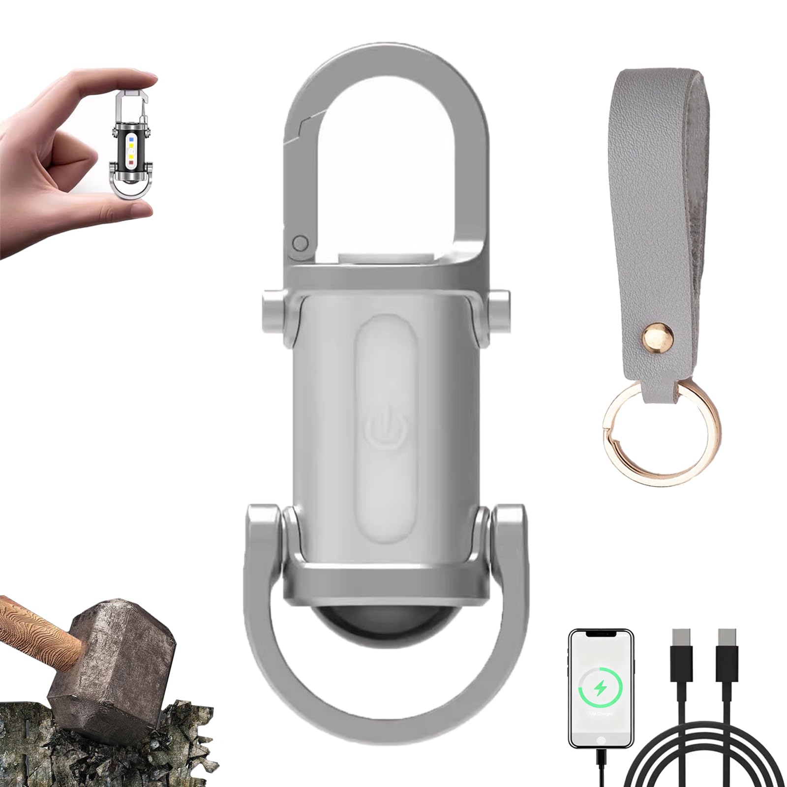 Ruileyou White (Abs) Keychain Flashlight, Keychain Flashlight, Portable Rechargeable Bright Keychain Flashlights, Aluminum Alloy Material, Flashlight Keychain For Hiking, Camping (White (Abs))
