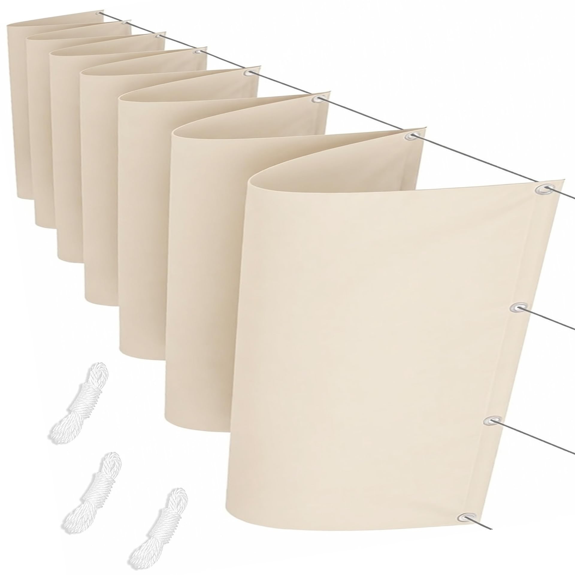 Voile d'ombrage vague rétractable blanc cassé 170x570 cm en polyester pour terrasse et jardin