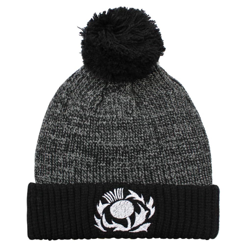 Teddyt's Boys Grey, Black 'S Scotland Thistle Rugby Grey Marl Knitted Bobble Hat (4-10 Years)