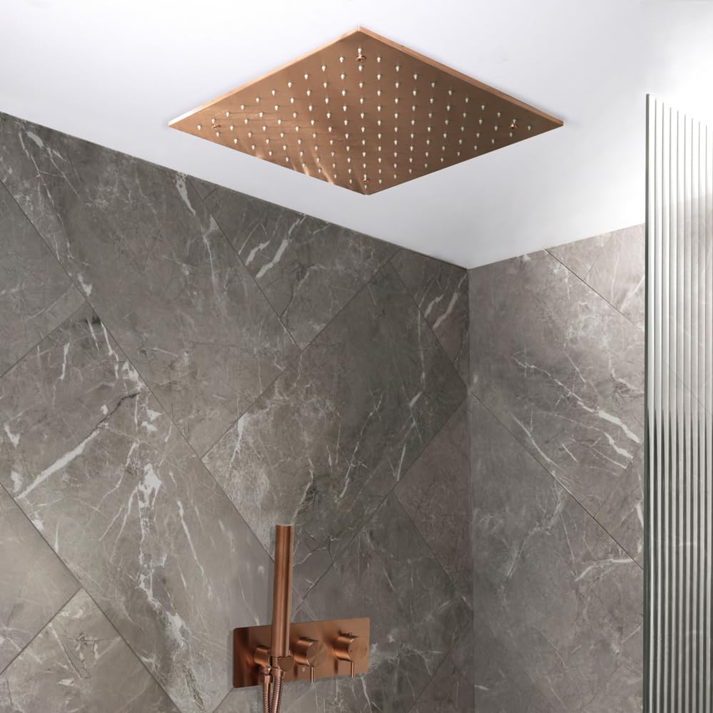 Milano Brushed Bronze Otto Thermostatic Mixer Valve 400Mm Rainfall Shower Head Handset