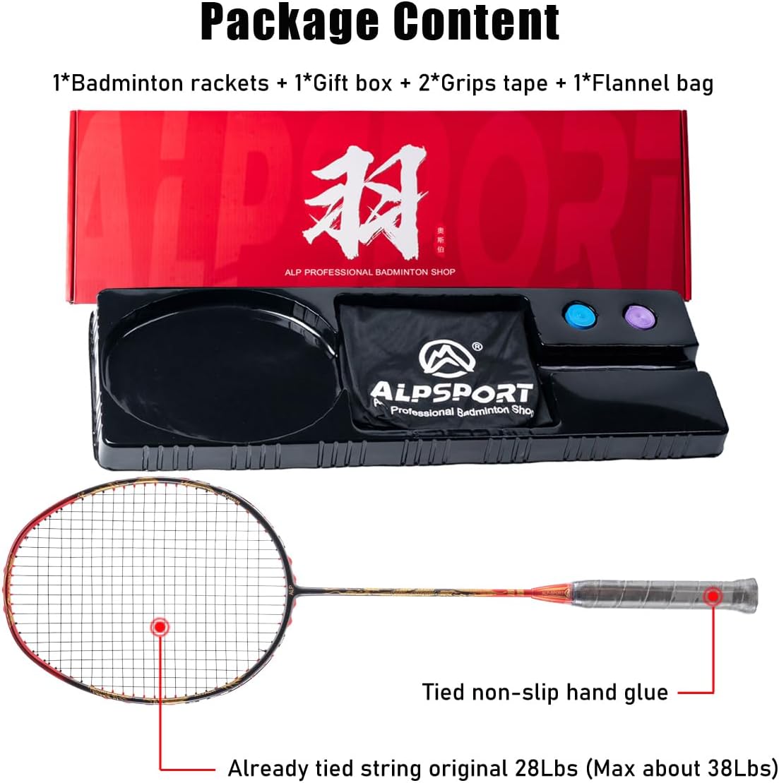 QY 4U G5 Max 38LBS T1100 Professional Damping Nail Golden Dragon Pattern Full Carbon Fiber Badminton Racket with Gift Box 1 Flannel Bag, 2 Grips, Graphite Racquet for Sports Training