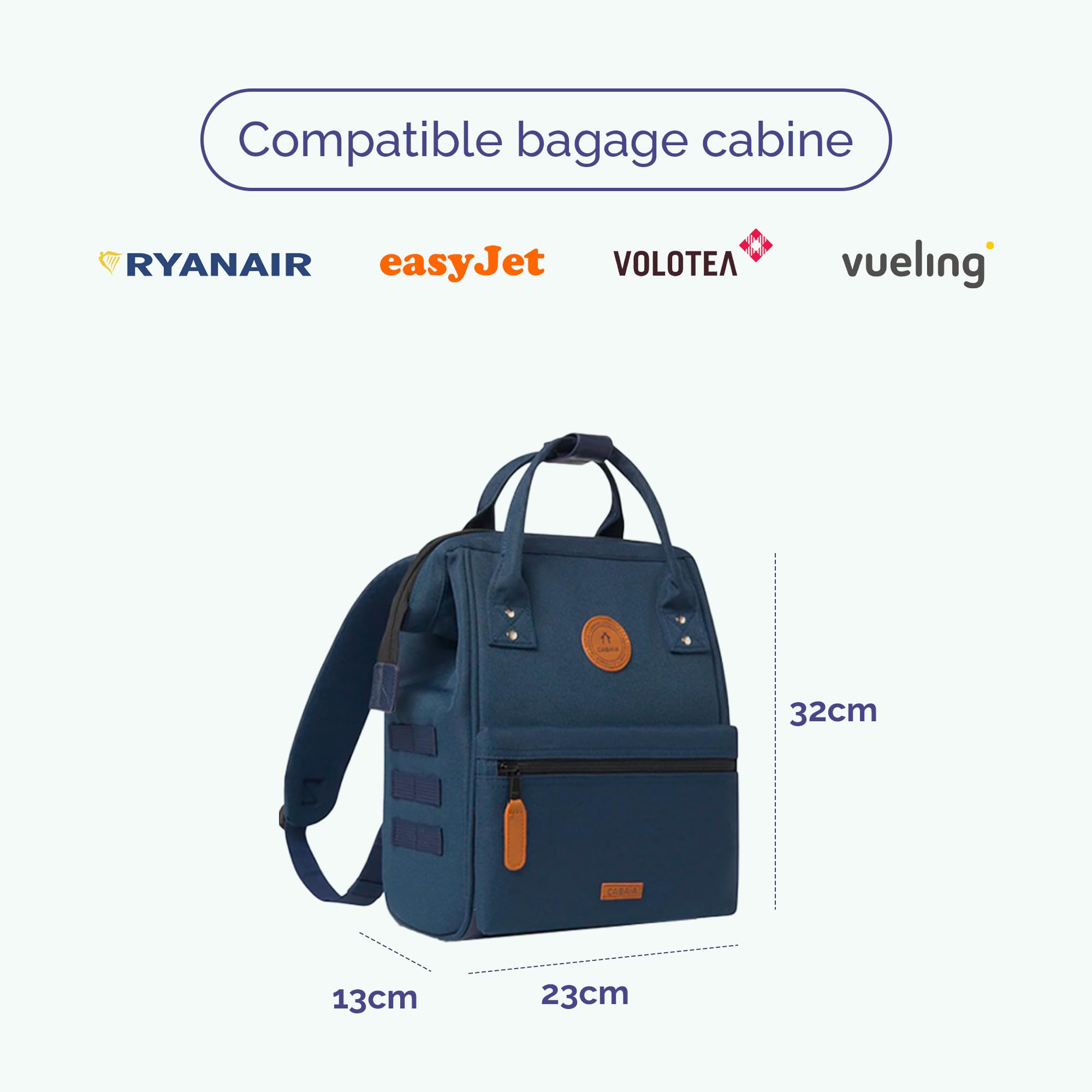 CABAIA - Sac à Dos Adventurer Reykjavik - Small 10L - Déperlant - Compartiment Ordinateur Portable 10,5" - 2 Poches - Certifié Vegan - Sac Voyage, Affaires, École pour Homme et Femme - Bleu