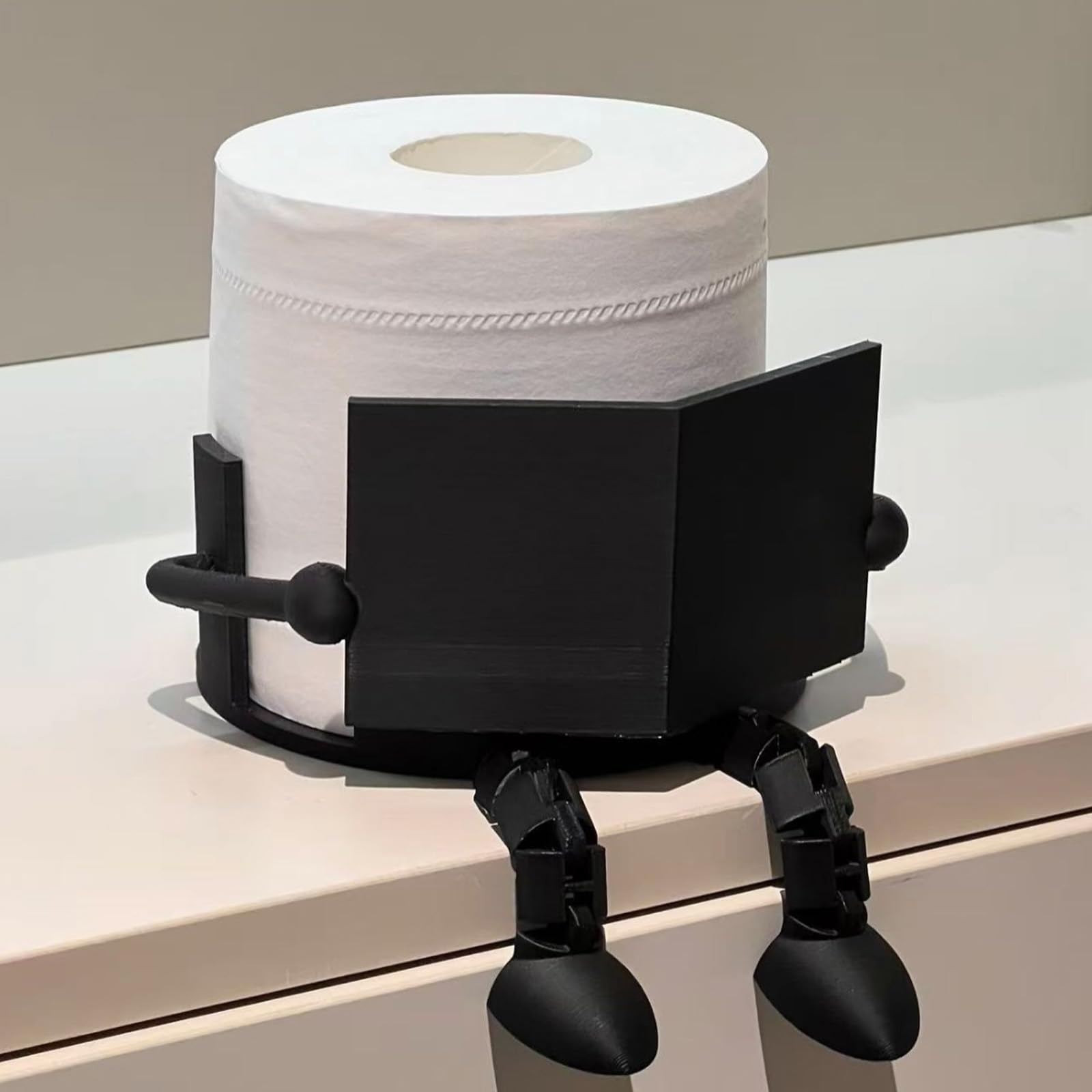 読書トイレットペーパーホルダー 置き型 北欧風 かわいいおしゃれ 面白い自立式 トイレットペーパー収納 トイレ飾り ロールペーパーホルダー トイレットペーパーラック 省スペース 強化PLA製趣味トイレットペーパーホルダー (ブラック)
