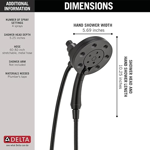 Miniatura 5 de Delta Faucet H2Okinetic In2ition - Regadera de mano doble 2 en 1 con 4 tipos de espray cabezal con manguera y acoplamiento magnético bronce