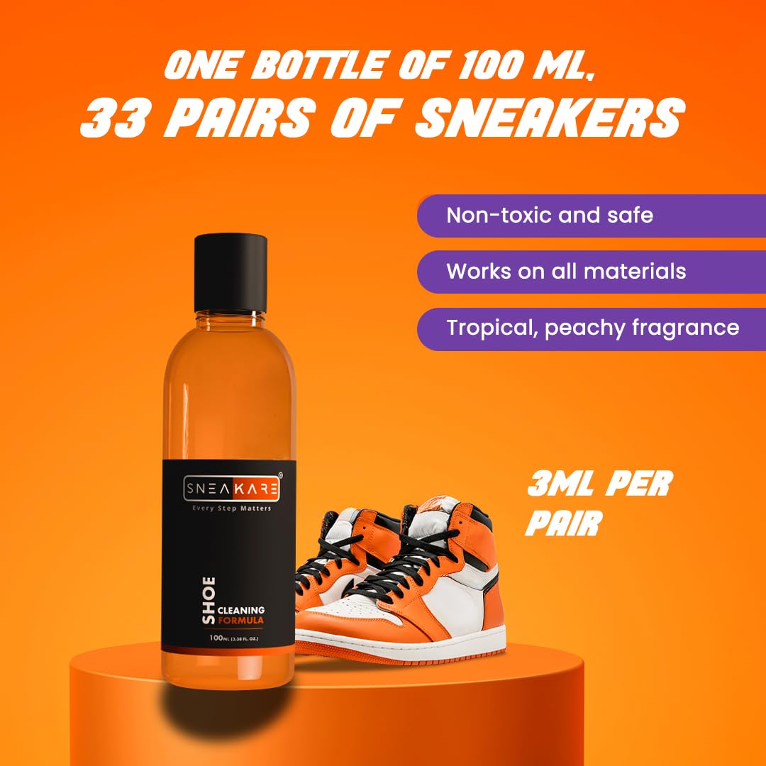 SNEAKARE Travel Shoe Cleaning Kit | Contains 100ml Shoe Cleaner, 1 Medium Shoes Brush, 1 Microfiber Cleaning Cloth (Microfiber Towel) & 4 Shoes Wipes | Suitable for Leather, Canvas & Sneakers 3
