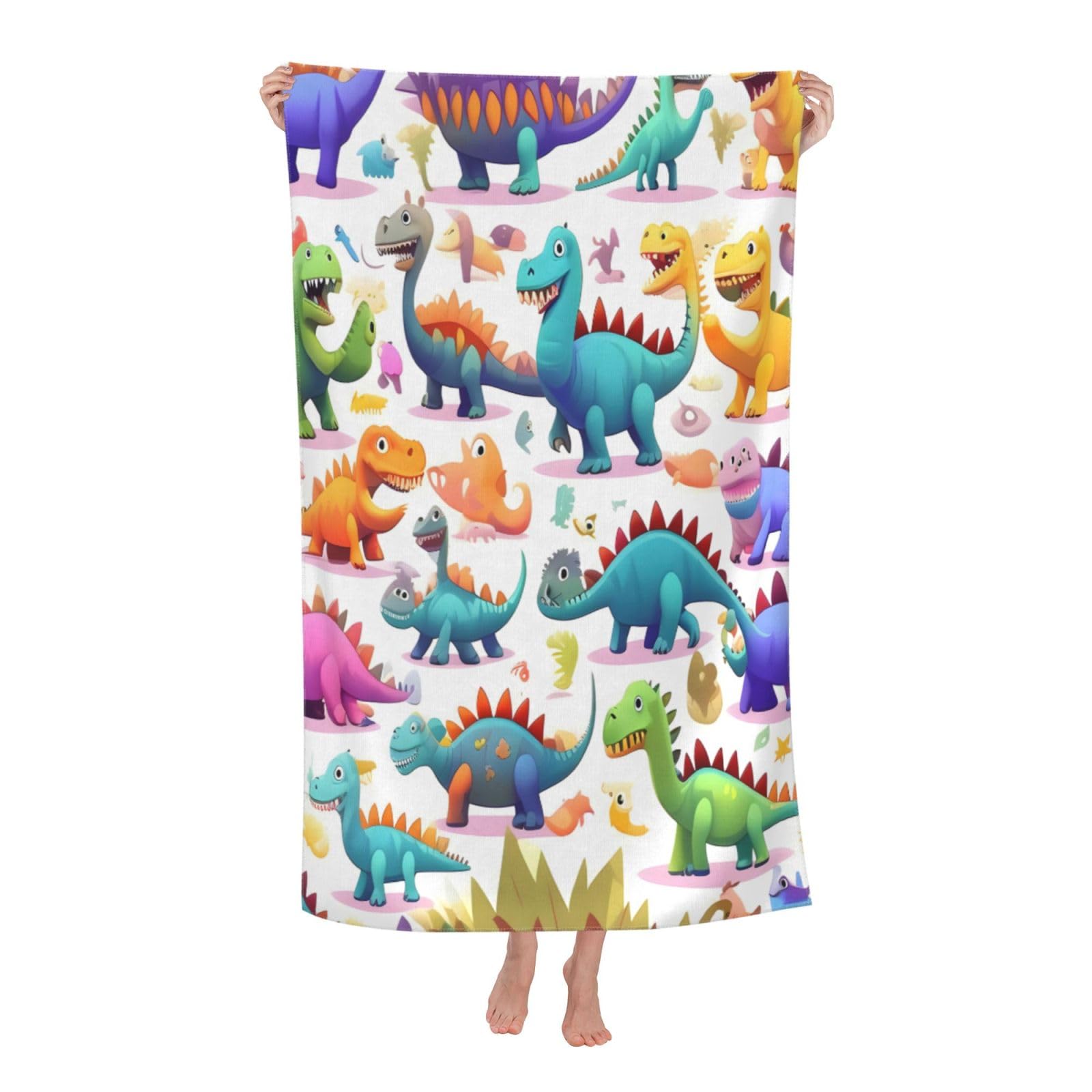 NImongt Many Colorful Cartoon Dinosaurs Print Oversized Adult Beach Towel For Travel Weekend Getaways Festivals Camping Trips