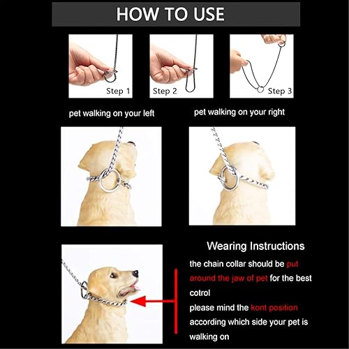 Miniatura 5 de Filhome Cadena de metal para perros con cadena de perro, cadena de serpiente para cachorros, cadena de acero inoxidable, para entrenamiento de