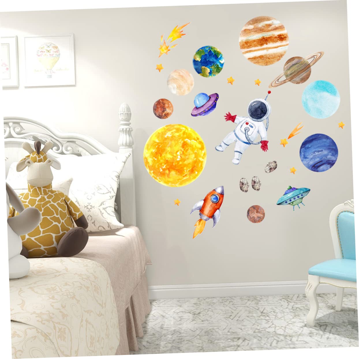 Hemobllo 2pezzi Adesivi Murali Spaziali Per Ragazzo Ragazza Decorazione Cameretta Autoadesivi Rimovibili e Impermeabili Design Pianeti e Astronauti Adatti Per Stanze Da Gioco e Nursery