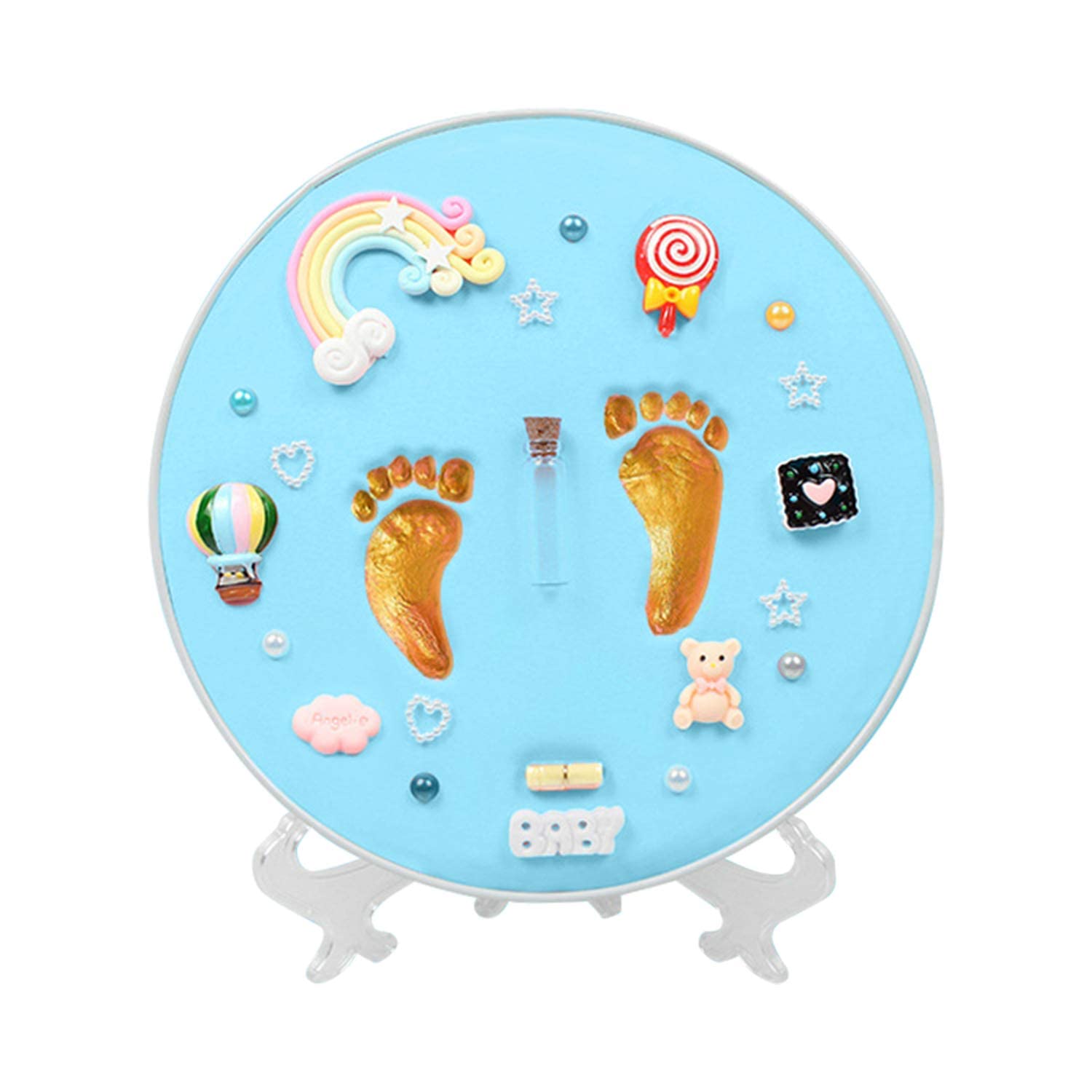 HomeFast Baby Footprint Kit Newborn Keepsake - DIY Hand & Foot Print for Infants Gift, with Non Toxic Clay, Ornaments, Stand, Dust Cover, Metal Memory Box-image-6