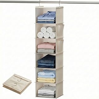 6-Shelf Hanging Closet Organizer with Side Pockets, Closet Hanging Storage Shelves for Clothes, Shoes & Accessories, Space-Saving Wardrobe Storage Solution,Send Goods from Local Warehouse