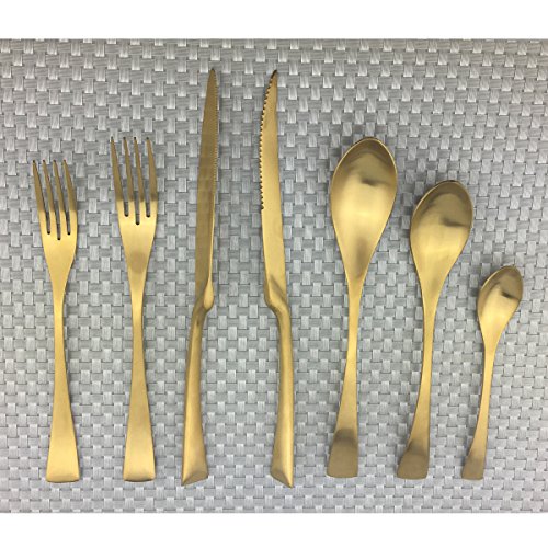 Puzhler 18/10 Stainless Steel Matte Flatware Silverware Set, Gold Utensils Set Service for 1 (7-Piece)