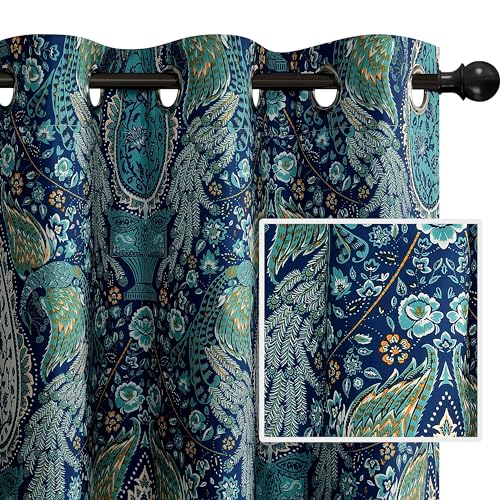 DriftAway 84-Inch Room Darkening Christmas Curtains with Floral Peacock Design - 2 Panels for Bedroom and Living Room