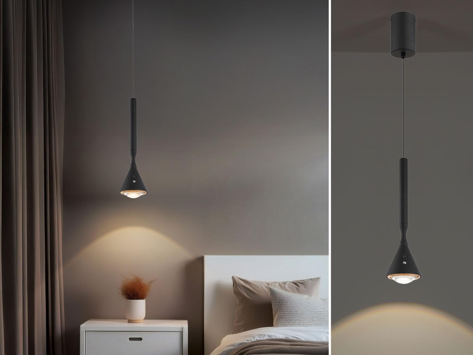 Akku Pendelleuchte Schwarz höhenverstellbar, dimmbar & Tageslicht, Ø 10cm