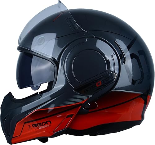 BEON Casco de motocicleta de cara completa, aprobado por DOT, protector de barbilla reversible de 180 con doble visera antivaho y ranuras para