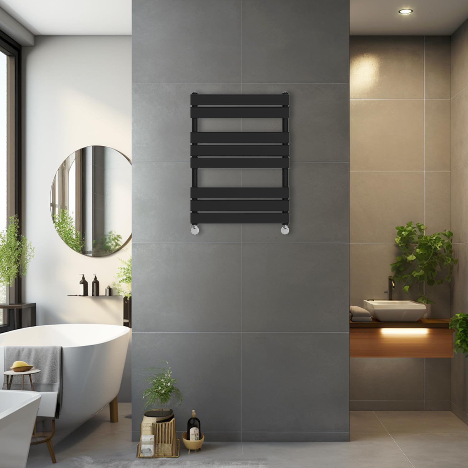 Blümme Black 800 X 600Mm Heated Towel Rail Radiator Central Heating Modern Flat Panel Bathroom Warmer Wall Mounted Ladder Rad