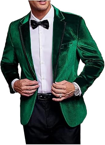 Mens Velvet Blazer Slim Fit Suit Velour Jacket One Button Blazer Solid Color Tuxedo Blazer Wedding Prom Dinner