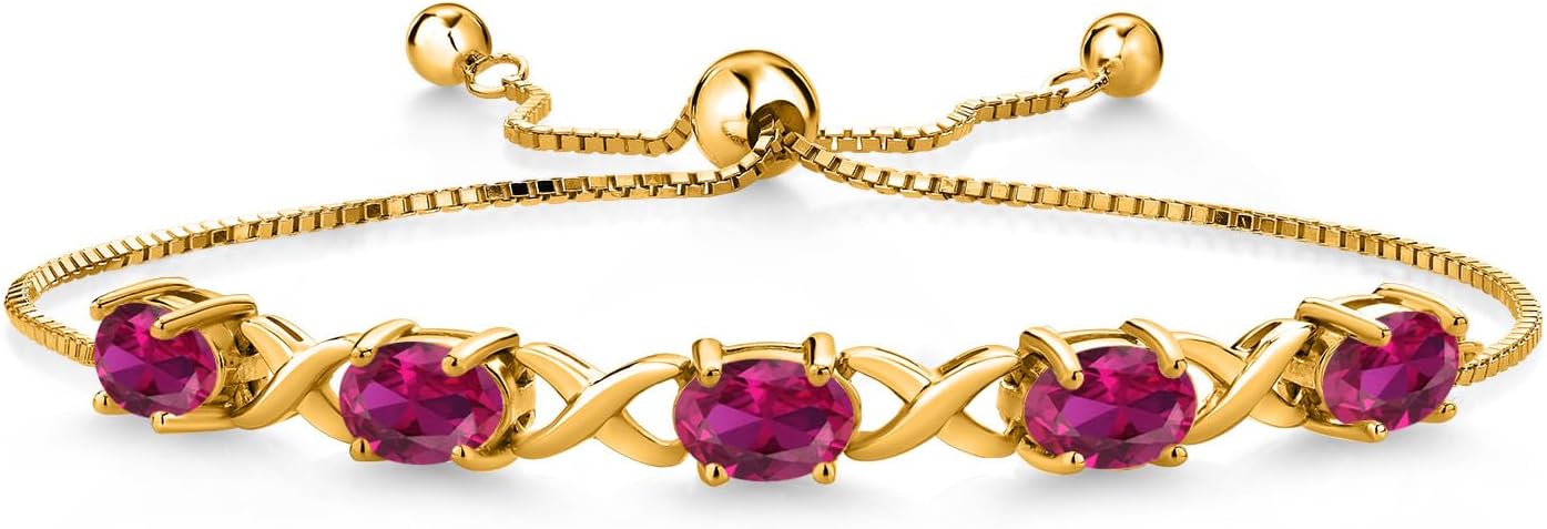 Gem Stone King 2-6 Cttw Oval 5-Stone Infinity Bracelet For Women | 18K Yellow Gold Plated Silver | Gemstone Birthstone | Oval 7X5MM | Easy-On Easy-Off | Adjustable Up to 9 Inches