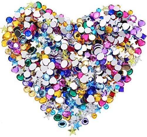 Blulu 600 Pieces Gems Acrylic Craft Jewels Flatback Rhinestones Gemstone Embellishments Heart Star Square Oval and Round, Assorted Color (6 to 10 mm)