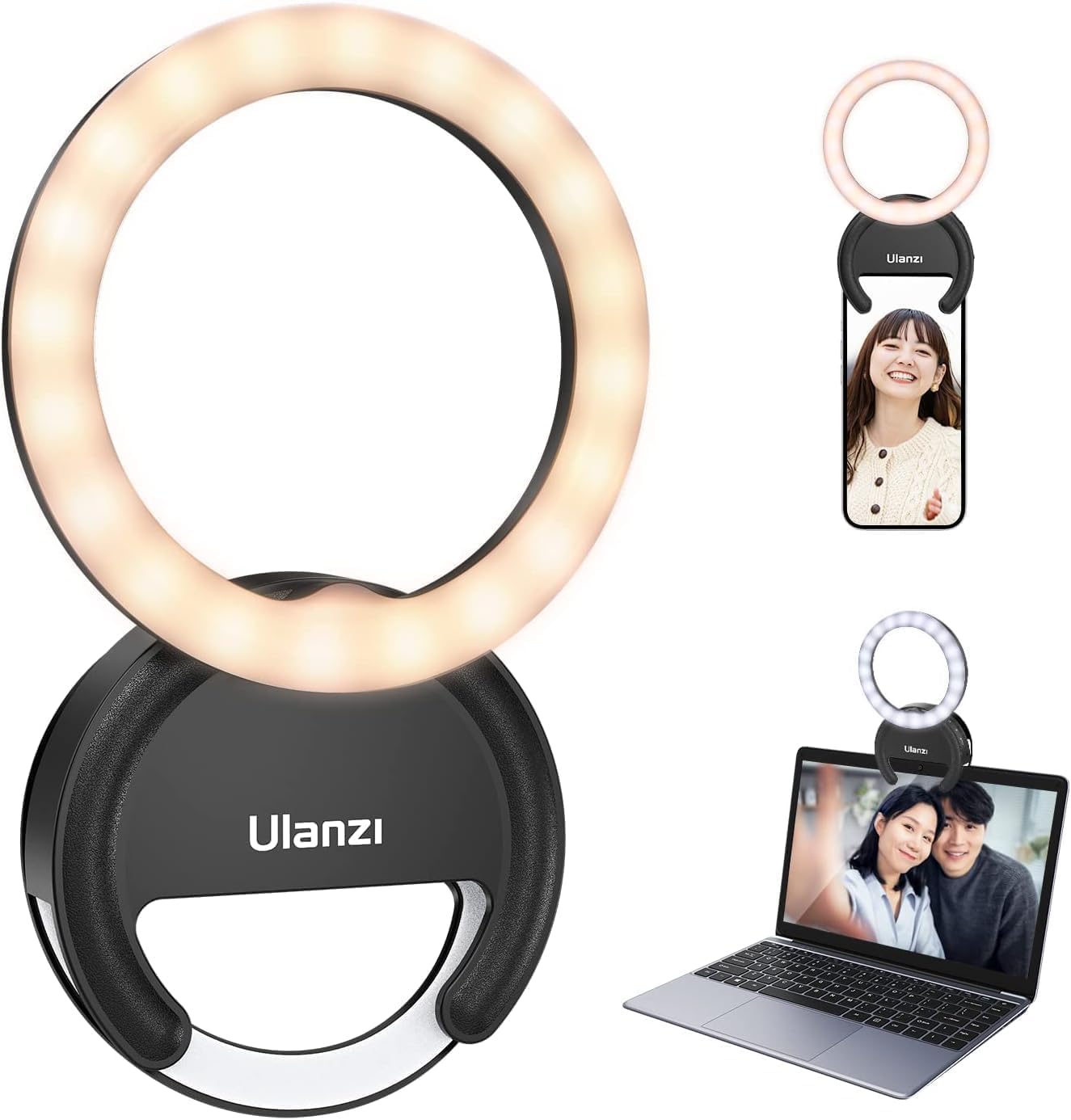 ULANZI Pierścień Światło Telefon 4" LED 3000K-7000K Regulowana Temperatura Barwy 5 Poziomy Jasności Lampka Selfie