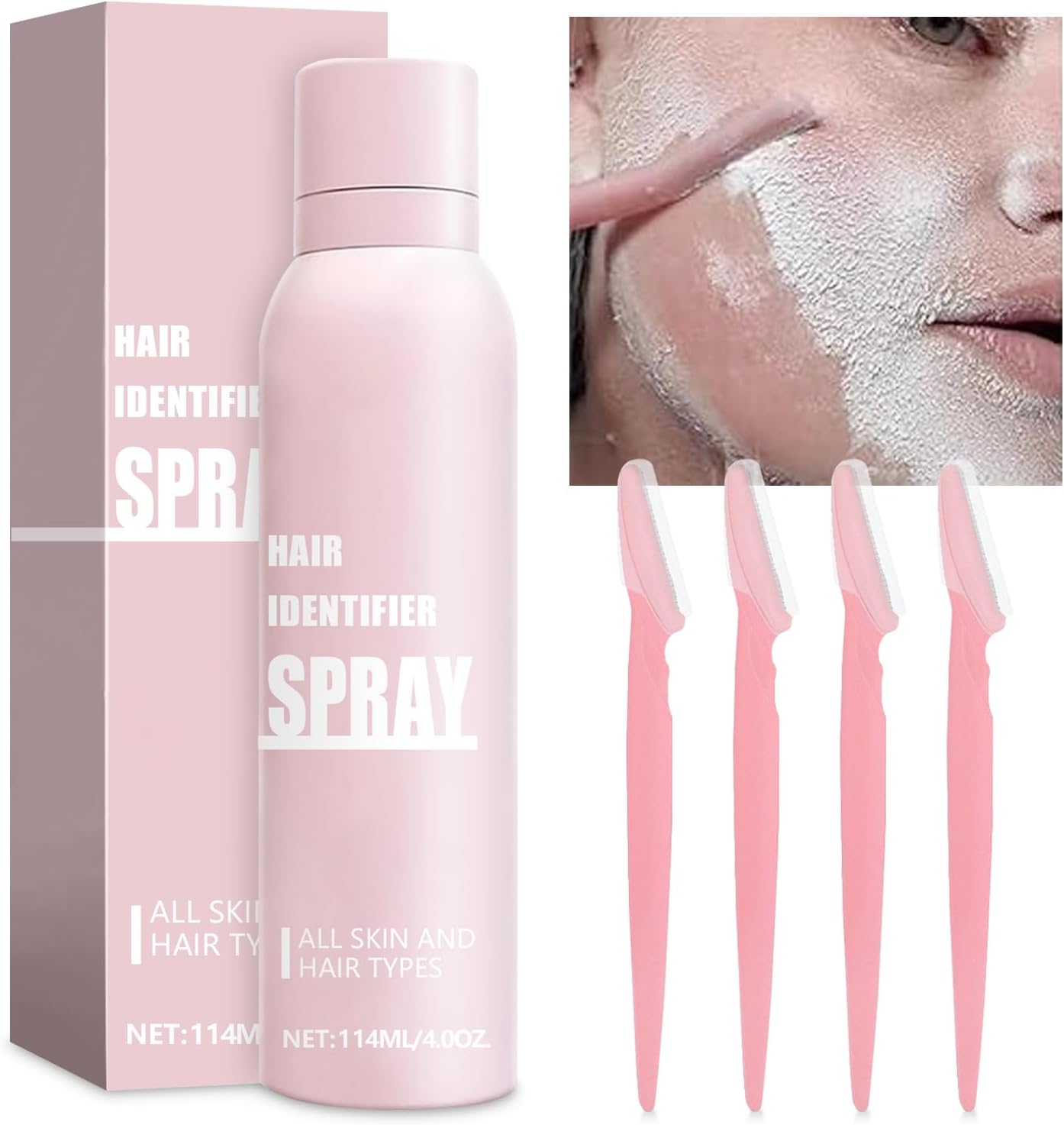 Hair identifier Spray for Face Shaving, Skin Body Hair Identifying Spray With Razors, Moisturizing and Skin Care Dermaplaner Spray, Women Dermaplaning Tool for Face