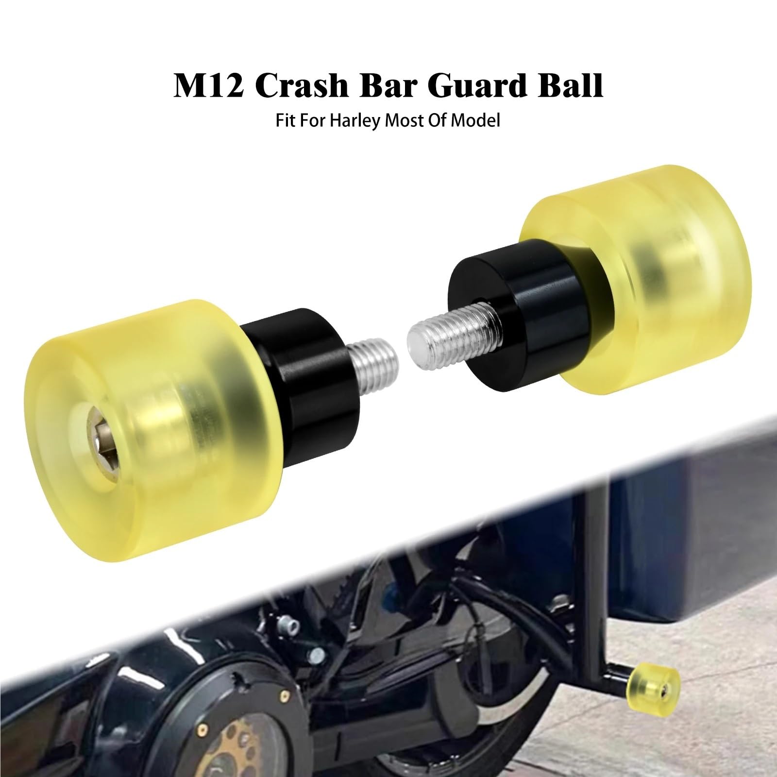 pałąk antyupadkowy 1 para Crash Bar Protector Ball Motocykl Saddlebag M12 pasuje do Harley Touring Softail Sportster XL Dyna(Yellow Guard Ball)