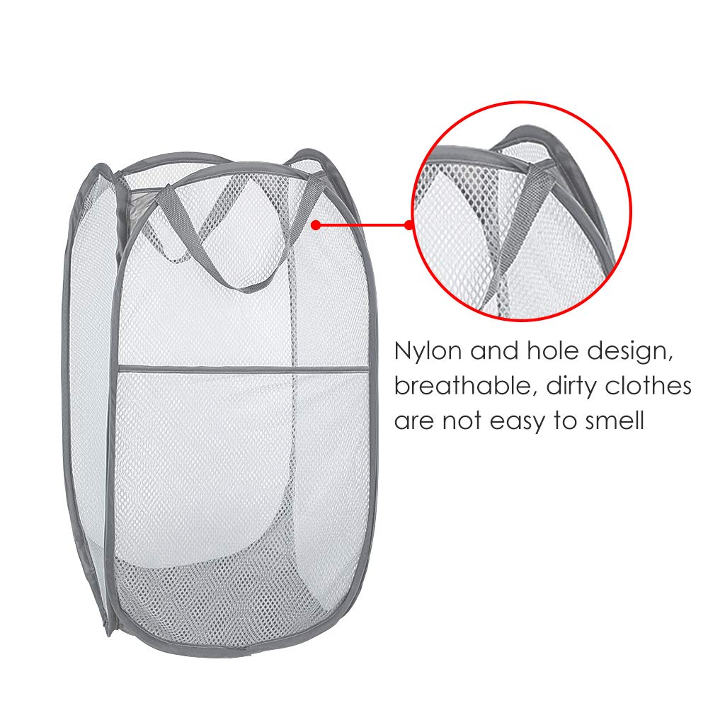 Cestos para Lavandería Plegables 2 Pack Pop-Up Malla Cesto de Ropa Bolsa Bin con Asas Extendidas Gris