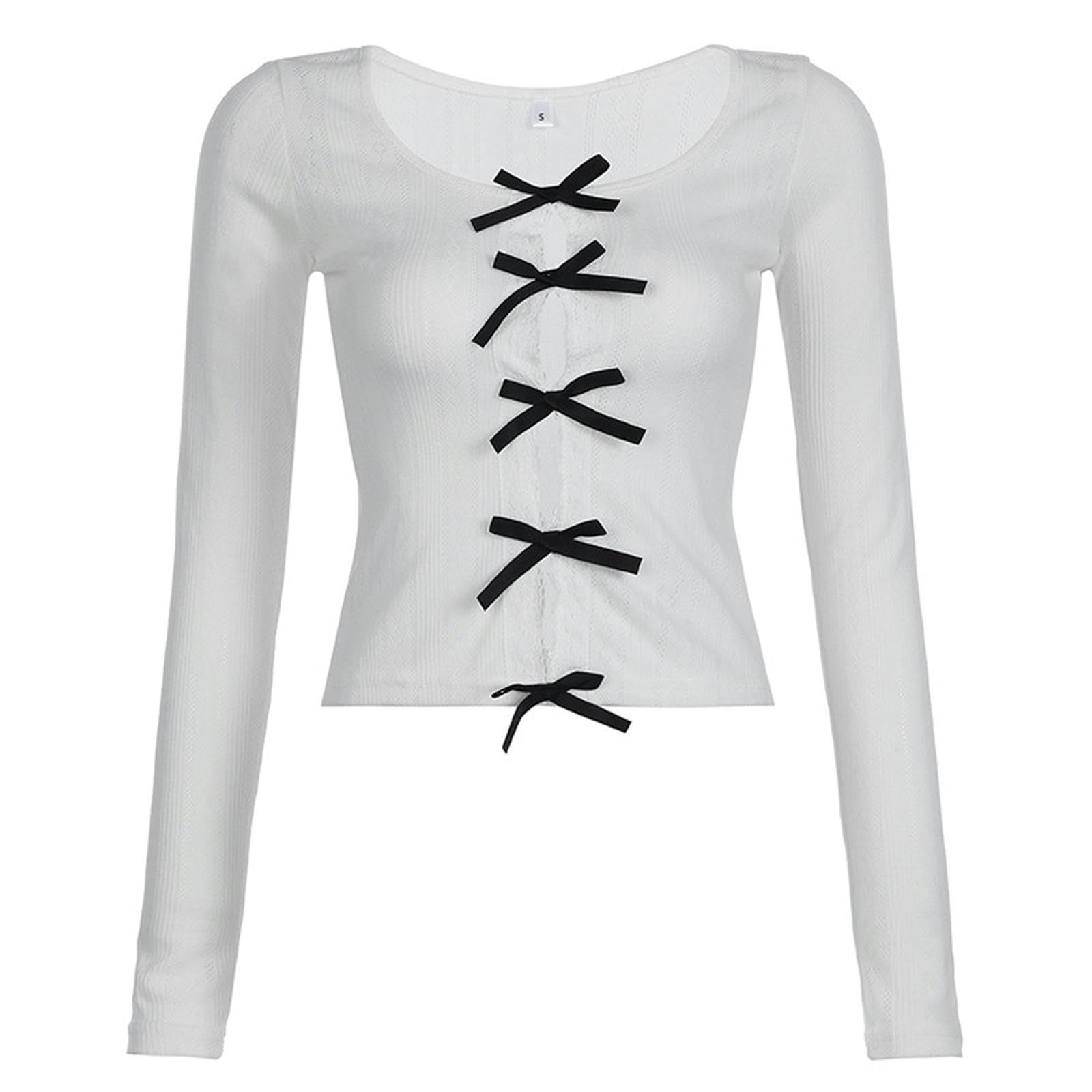 T-shirt manches longues avec nœud contrasté blanc pour femme taille L