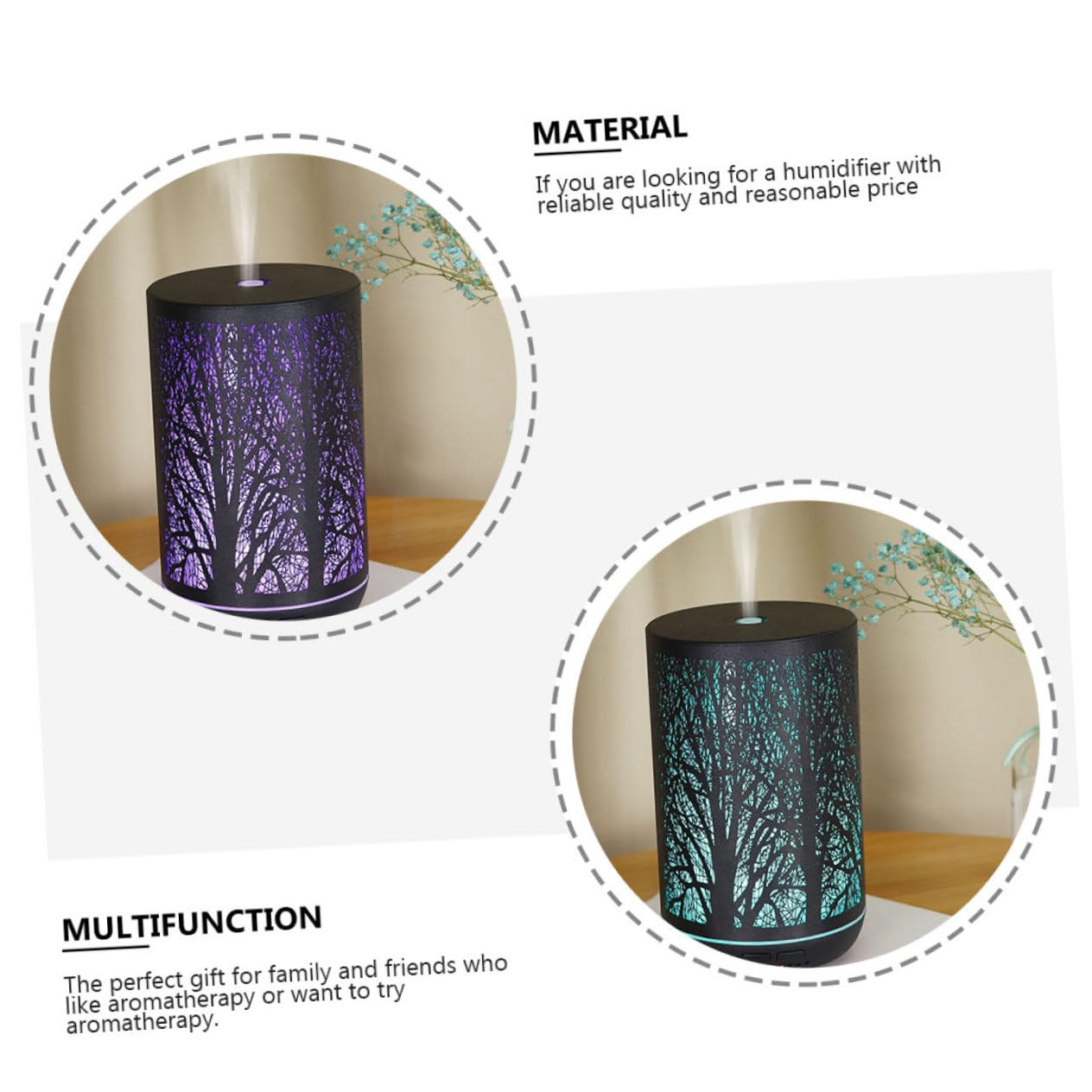 Diffusore Da Tavolo e Umidificatore Creativo 300ml Design in Ferro Traforato, Dispositivo Per Aromi Per Casa e Ufficio, Umidificatore Portatile Adatto a Rilassamento e Aromaterapia