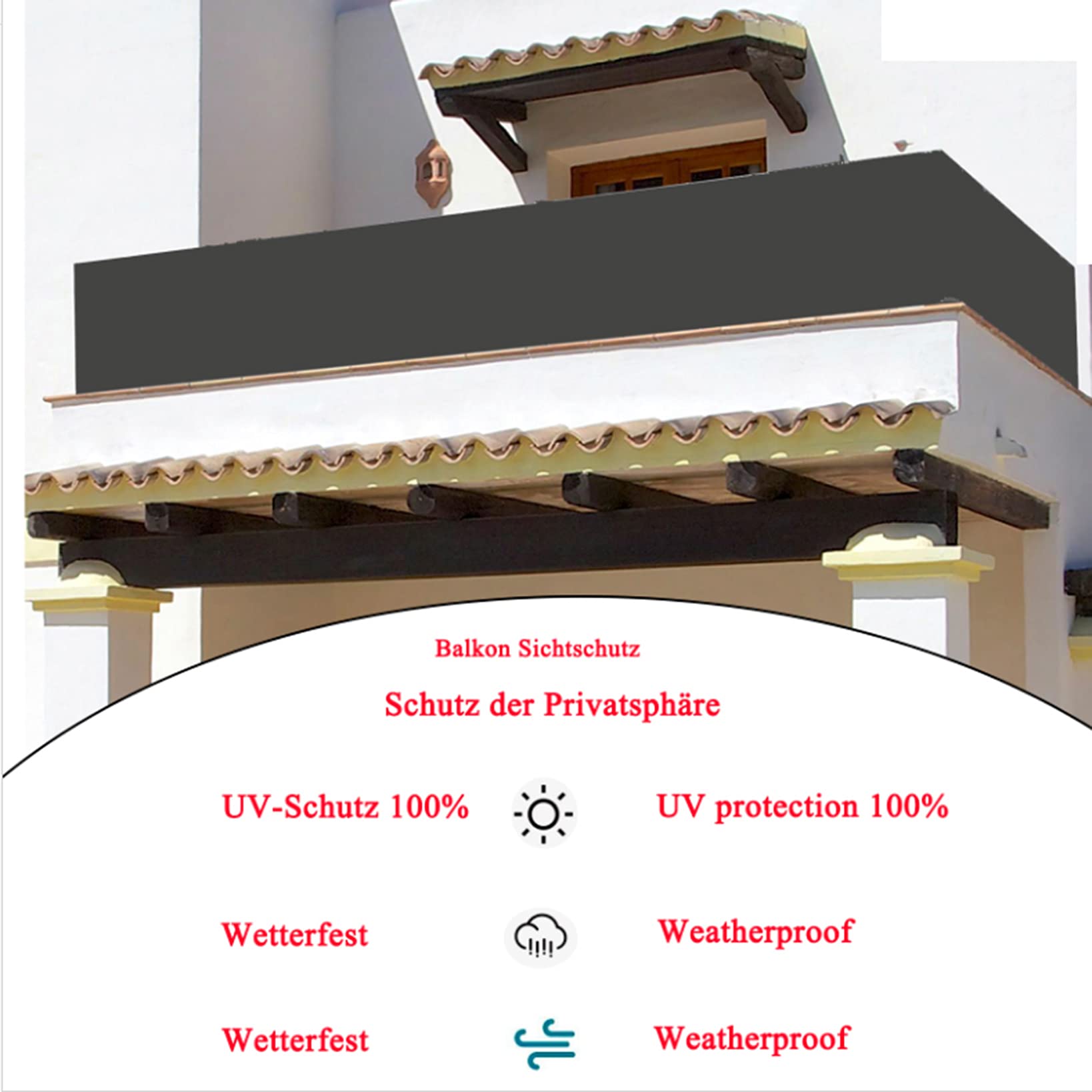 ZYFA Osłona balkonowa ochrona przed wzrokiem ogrodzenie szyba przednia, osłona ochrona UV odporna na warunki atmosferyczne na balkon, podwórko, patio, ganek, ogród, rozmiar na zamówienie