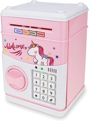 Yoego Piggy Bank for Kids,Electronic Password Piggy Bank Kids Safe Bank Mini ATM Piggy Bank Toy for 3-14 Year Old Boys and Girls (Pink-Unicorn)