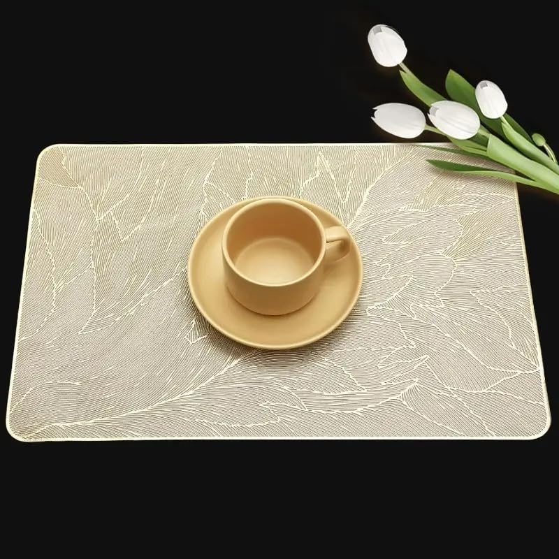 Image of Dakshya Industries PVC Waterproof Table Placemat & Table Runner Combo Set | 6 Dining Table Mats + 1 Runner | Heat Resistant, Washable, Non-Slip Table Mat Set (Classic Table)