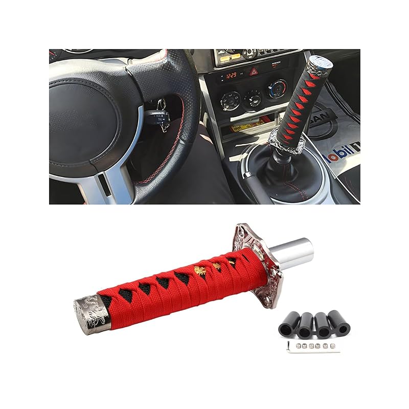 Manopla de Câmbio Estilo Espada Samurai zipelo Vermelha e Preta com 4 Adaptadores