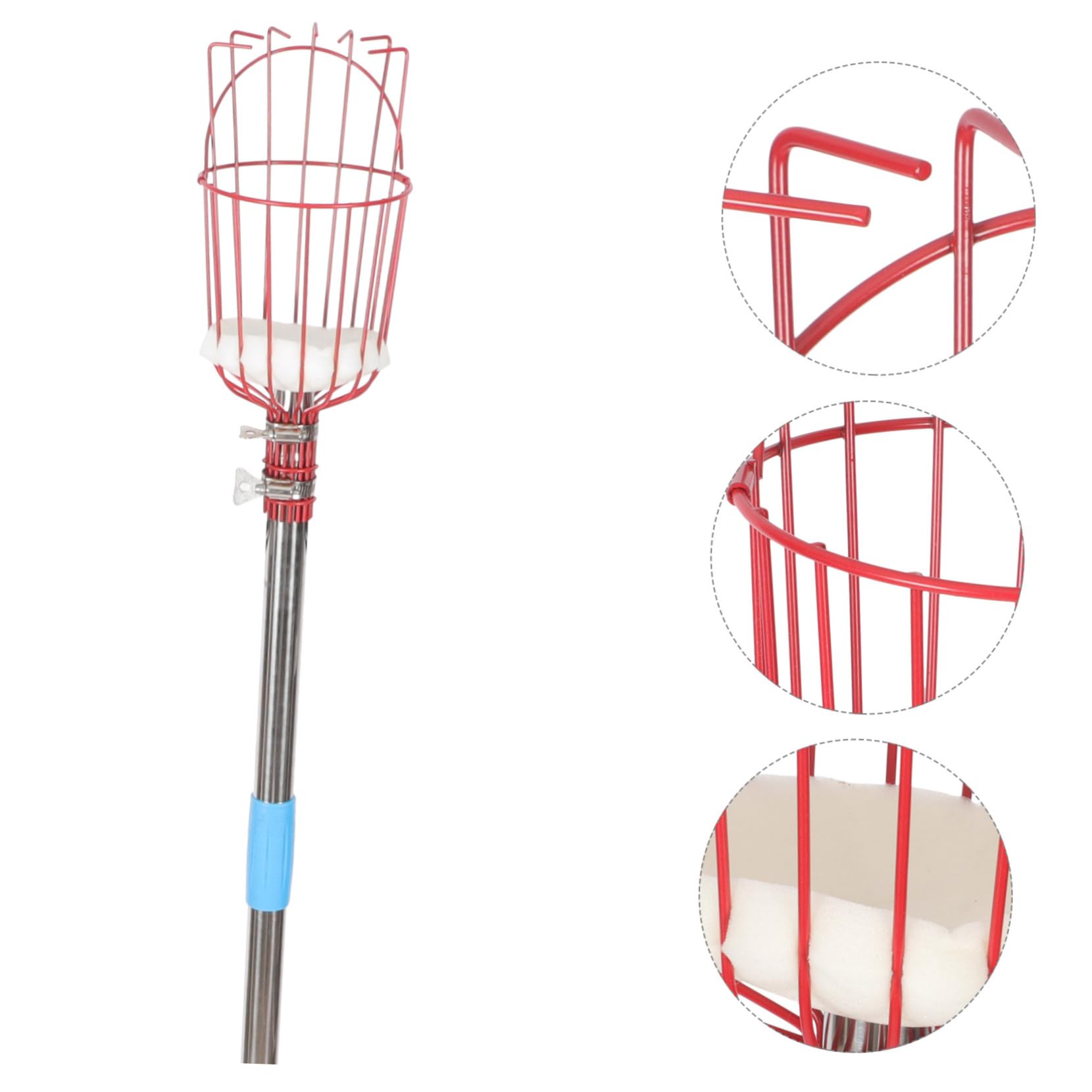Raccoglifrutta Staccabile Attrezzo per Frutta Asta in Acciaio Inox Dispositivo per Raccolta della Frutta Giardinaggio per Frutteto Parco Fattoria Giardino Sezioni Rosso Argento
