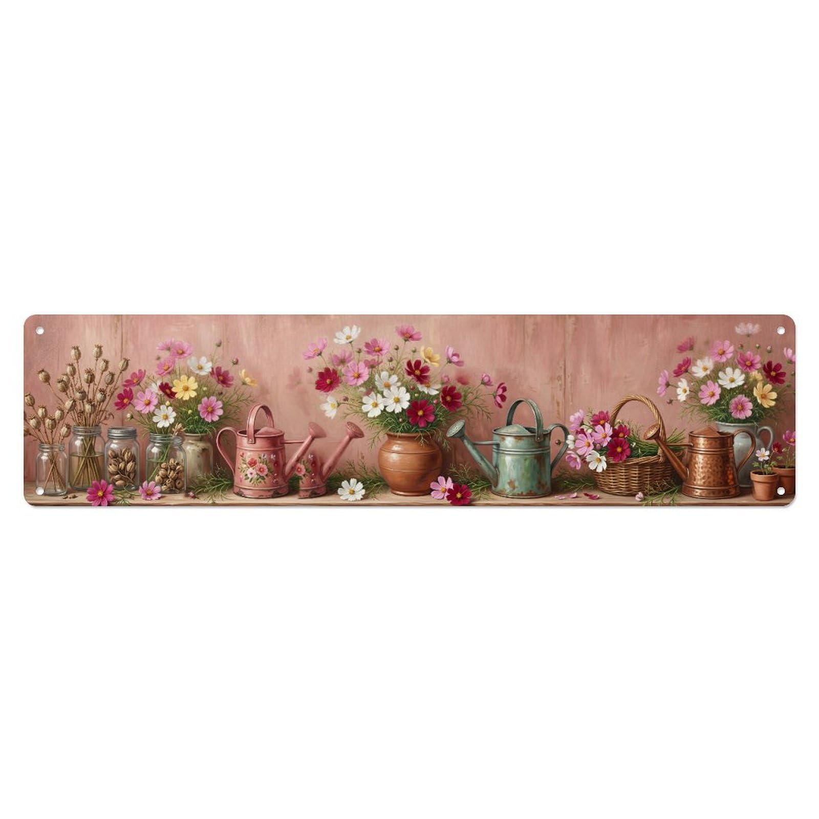 Fqnyr Style Metal Tin Sign Garden Tools Vintage Cosmos Airy Wildflower Pattern