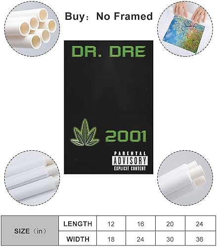 Miniatura 2 de MALOOS Dr. Dre 2001 - Póster de lienzo decorativo para pared, pintura artística para sala de estar, dormitorio, regalo, sin marco, estilo sin marco,