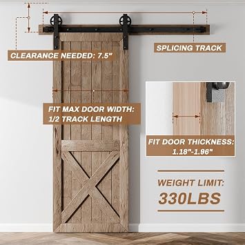 60/5FT Sliding Barn Door Hardware Track Kit for Single Door, Combination Track Mode Barn Door Kit, Barn Door Track and Hardware Kit Fit 30 Wide Door Panel, Big Wheel Roller