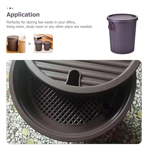 Miniatura 4 de LIFKOME Cubo de drenaje de heces de té, cesta de basura para escritorio de oficina, cubos de basura con tapas, contenedor de basura para heces de