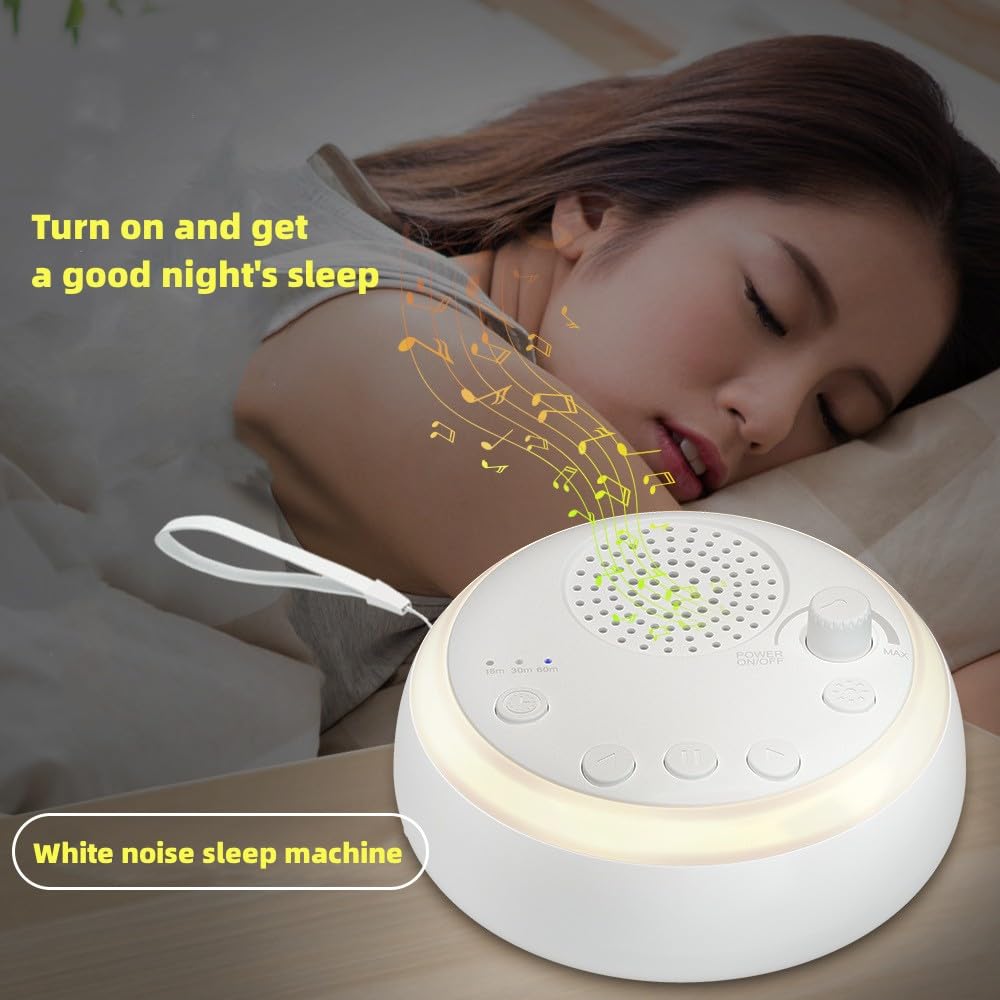 Easysleep Sound-Maschine mit weißem Rauschen, mit 16 beruhigenden Geräuschen und Nachtlicht, mit 3 Schlaf-Timern, tragbar und Stromversorgung über USB zum Schlafen und Entspannen