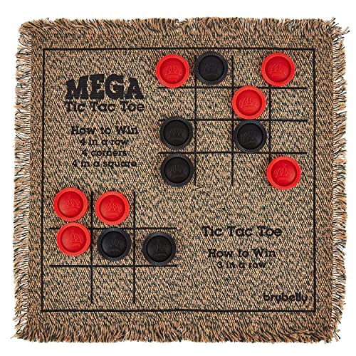 3-In-1 Mini Checkers Rug + Classic & Mega Tic Tac Toe - Portable Compact 12" X 12" Reversible Checkerboard Rug - Travel, Parties, Games On The Go, Family Board Game Night #TOP2