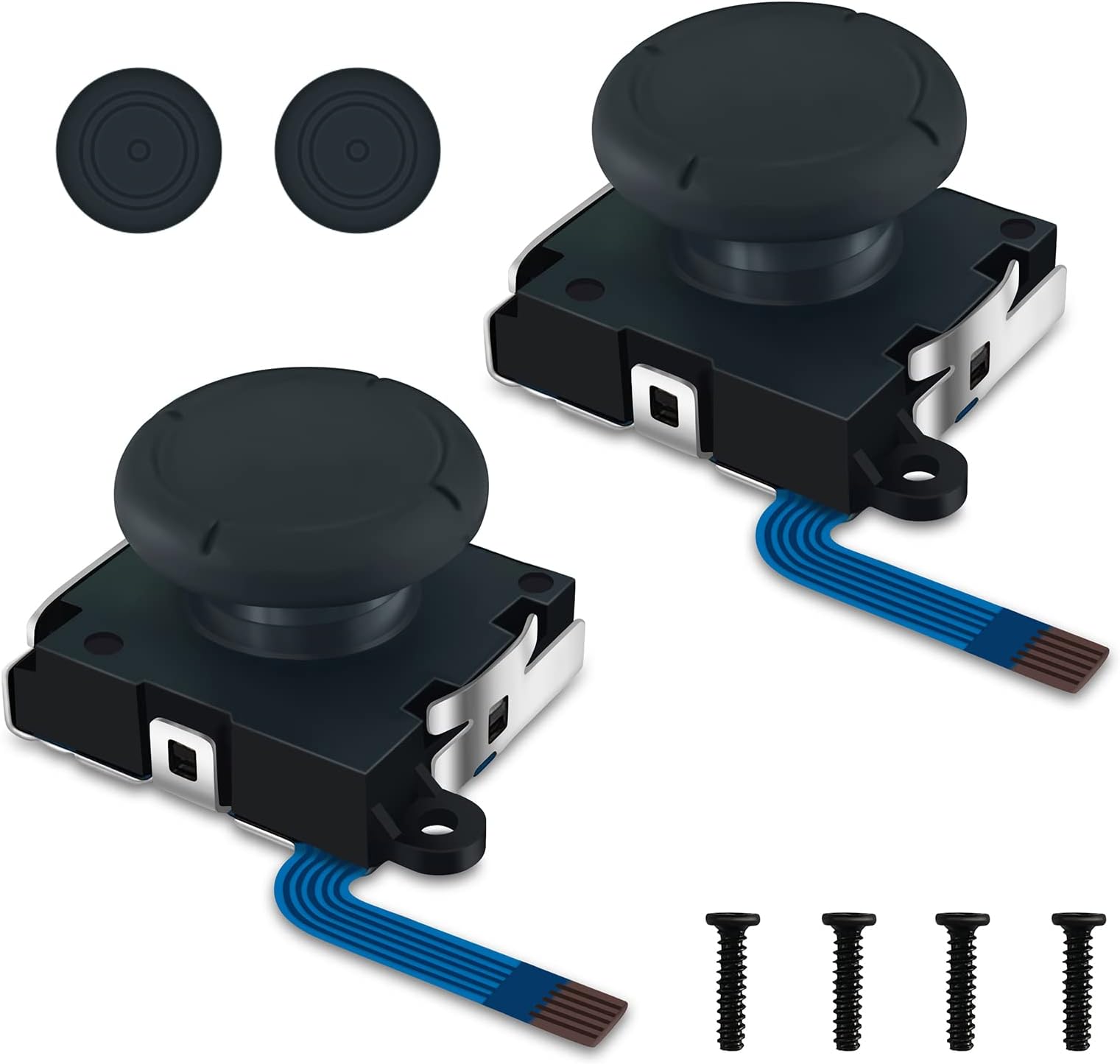 BRHE Switch Joystick Replacement for Joycon Repair 3D Analog Left/Right Thumb Sticks Sensor Kit with 4 “Y” Screws and 2 Thumb Caps for NS Switch/Lite Controller 2 Pack Black