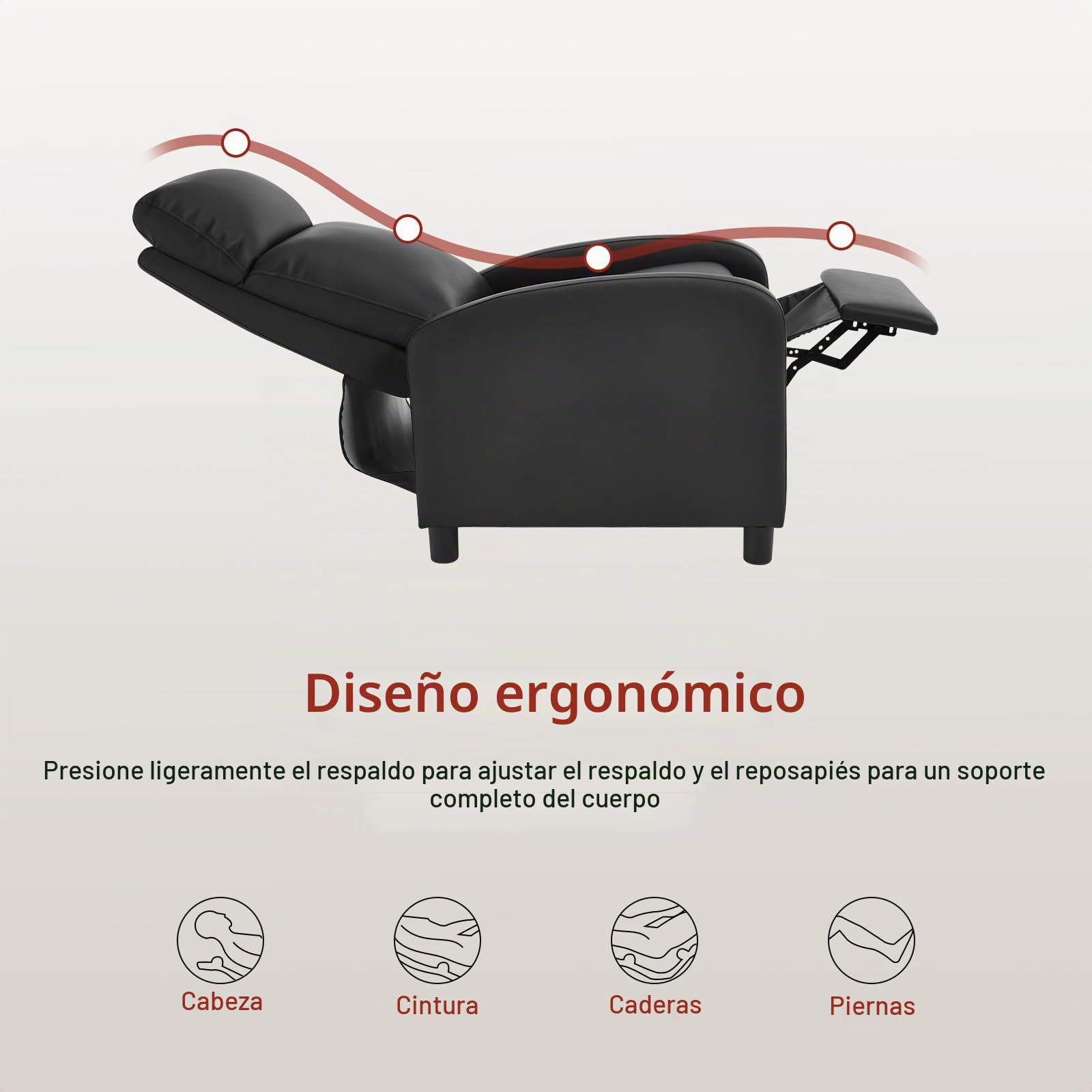 WOLTU Sillón Reclinable, Respaldo Reposapiés Elevable, PU, Negro | Sillon Relax Inclinable, Butaca Reclinable, Asiento Acolchado, Sofá Individual de Lectura, Salón y Dormitorio