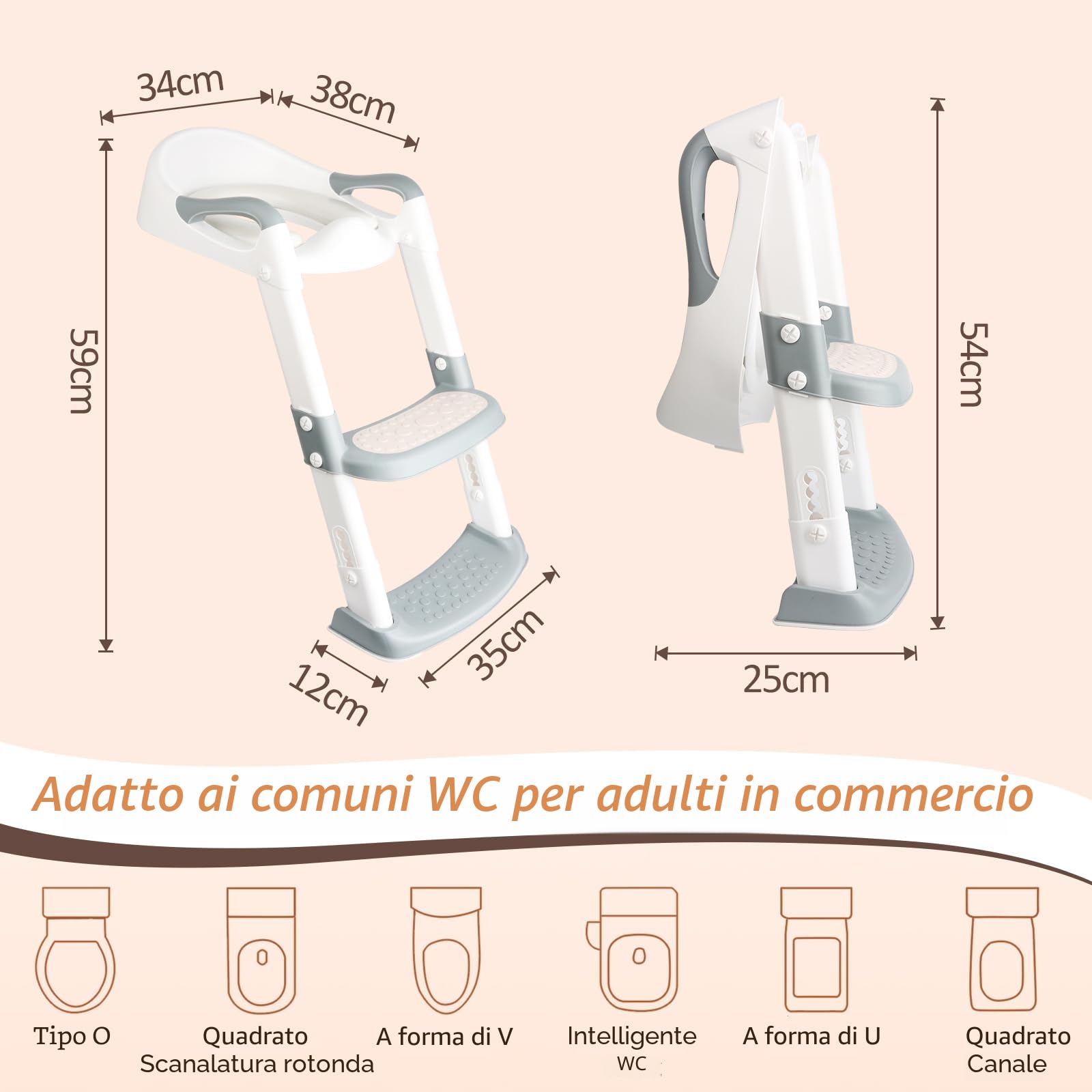 talifoca Sedile WC per bambini, sedile WC con scale, WC aggiornato per bambini e ragazze, sedile WC 2 in 1 con scale, pedana antiscivolo e antiscivolo.