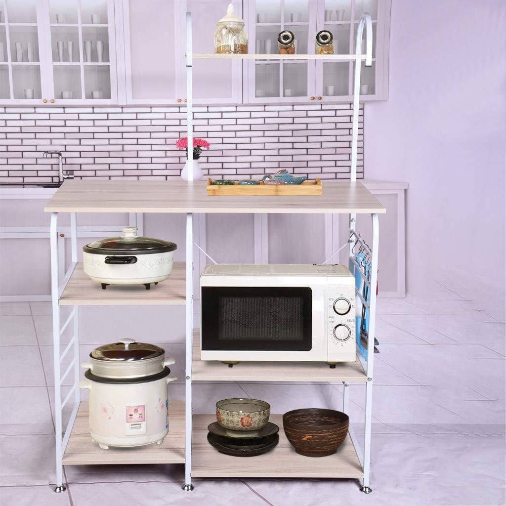 Kitchen Baker's Rack Multifunctional Kitchen Storage Shelf Rack Microwave Oven Floor Cupboard Organizer Workstation (White)