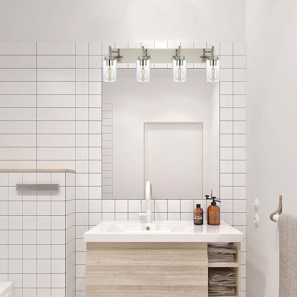 50% оƒƒ Dіѕсоunt VINLUZ Modern Bathroom Lighting with Clear Glass Shade 4-Light Vanity Light Fixtures Chrome Finished Industrial Wall Light Sconces for Bedroom Hallway Living Room Gеt Sресіаl Prісе VINLUZ Modern Bathroom Lighting with Clear Glass Shade 4-Light Vanity Light Fixtures Chrome Finished Industrial Wall Light Sconces for Bedroom Hallway Living Room